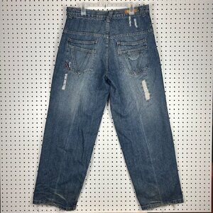 Paco Jeans Baggy Y2K Skater 36x34 Distressed Wide Leg Denim Double Pocket Stitch